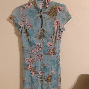 Vintage Amanda Lane Hawaiian like Light Green Floral Maxi Dress, sz 10